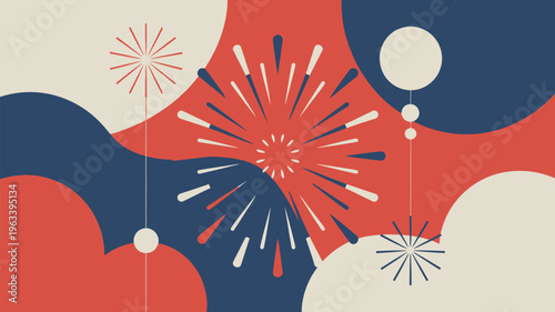 Abstract patriotic design with fireworks and overlapping circular shapes