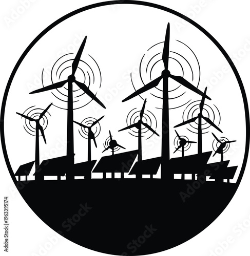 Wind turbines inside globe renewable energy vector