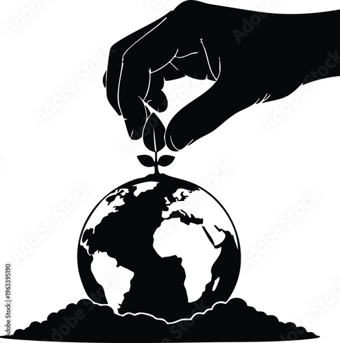 Hand placing globe on ground environmental responsibility vector