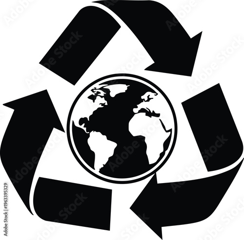Recycling symbol with globe environmental vector icon