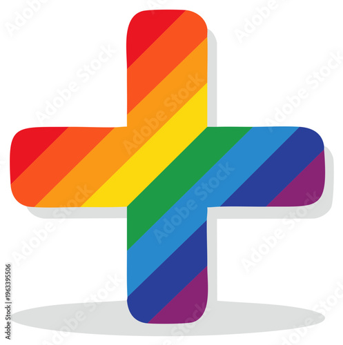 Vibrant rainbow striped plus symbol representing diversity inclusion and positivity