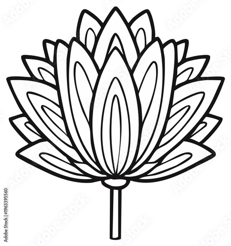 Delicate lotus flower black and white illustration blossoming in detailed line art for peaceful nature themed designs