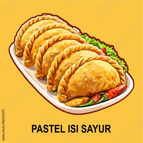 Pastel Isi Sayur Indonesian Traditional Fried Pastry with Vegetable Filling Vector Illustration