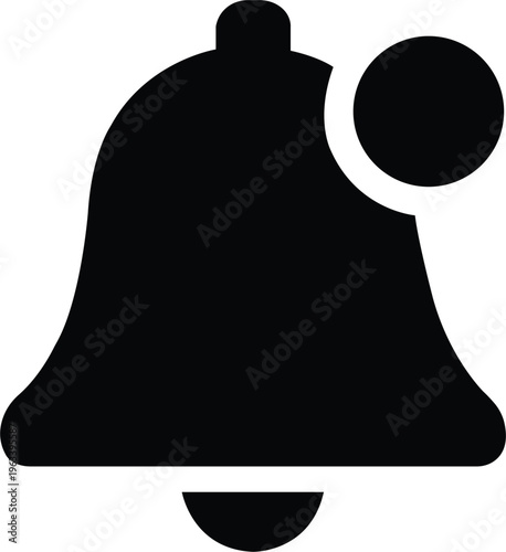 A simple black silhouette of a bell with a notification circle