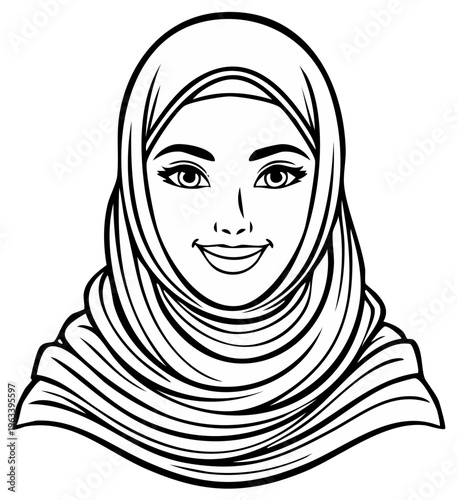 Smiling Muslim Woman Wearing a Traditional Hijab Scarf