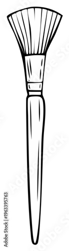Fan shaped paint brush outline illustration for artistic work and cosmetic application in simplistic style for designers