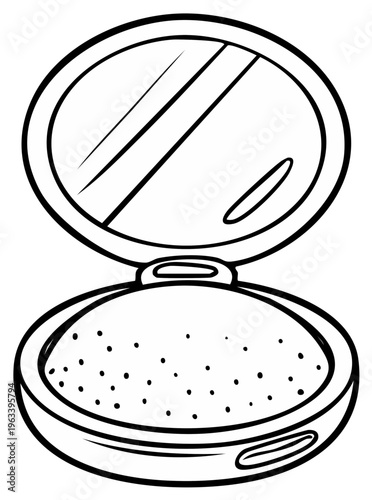 Open cosmetic compact with mirror and face powder simple outline illustration