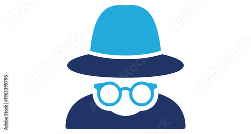 Anonymous Figure Wearing Hat and Glasses Silhouette Icon Minimalist Design