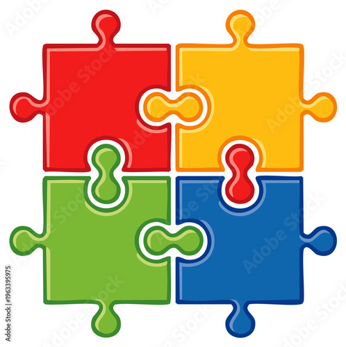 Four Colorful Puzzle Pieces Fitted Together Creating a Connection