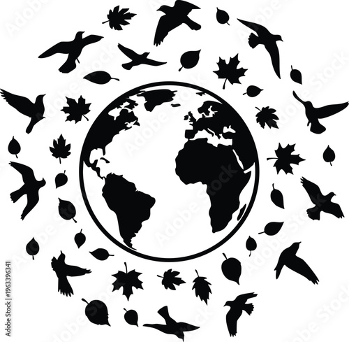 Birds circling globe freedom and global nature vector
