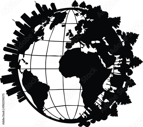 Globe surrounded by leaves eco wreath vector illustration