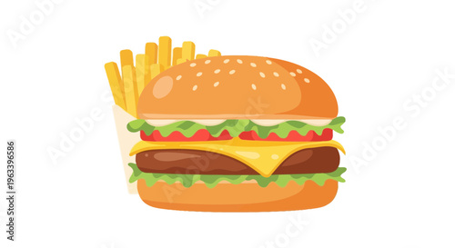 Delicious Burger and Crispy Fries Meal Combo.