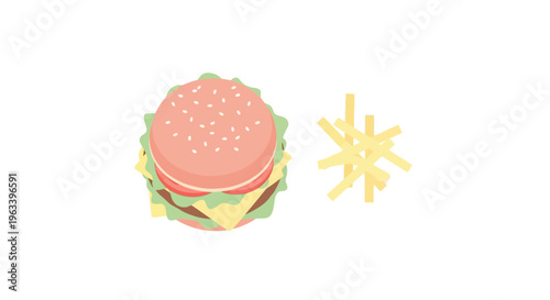Delicious Burger and Crispy Fries Meal Illustration.
