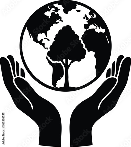 Hands holding globe environmental protection icon vector