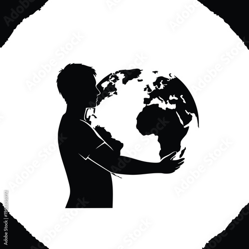 Person hugging globe environmental love concept vector