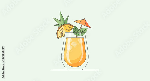 Refreshing Orange Cocktail with Pineapple and Mint Garnish.