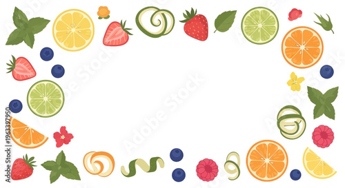 Vibrant Fruit and Herb Border for Refreshing Beverages.
