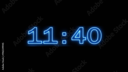 Neon clock timer illustration. Timer clock on black background. stopwatch countdown clock. 