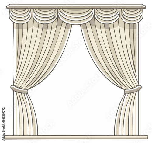 Elegant beige window curtains cartoon illustration