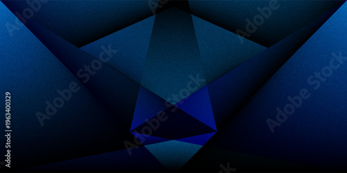 Black dark navy blue silver abstract pattern background. Geometric shape. Line triangle angle fold polygon diamond 3D. Color gradient ombre. Rough grain noise. Light shadow. Matte shimmer. Minimum.