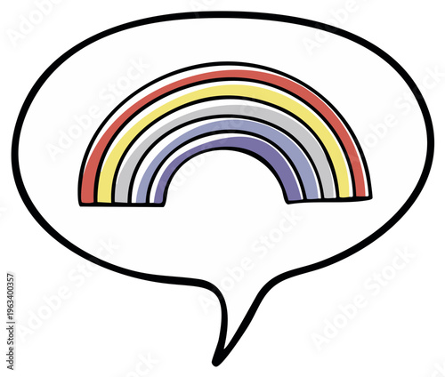 Hand drawn speech bubble with a colorful rainbow inside representing hope and dreams