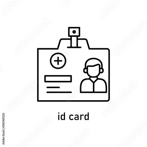 Black line drawing of an id card badge suitable for corporate branding, security pass designs, employee identification, conference events.