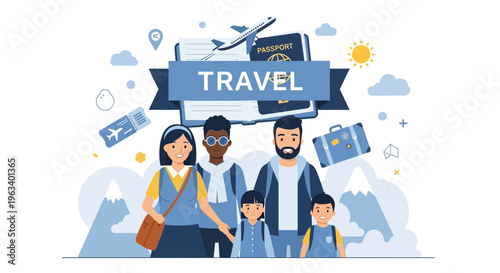 Diverse family ready for exciting travel adventures together.