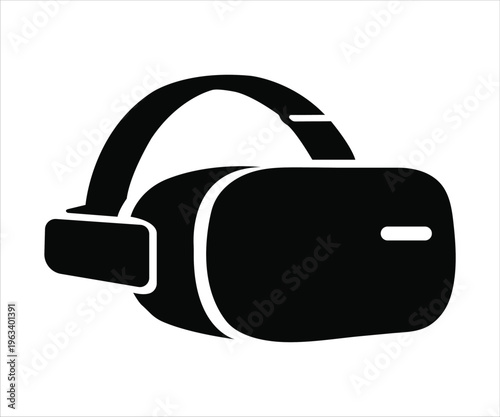 Simple black and white illustration of a virtual reality headset