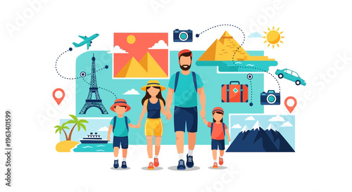 Family enjoying a summer vacation trip together.