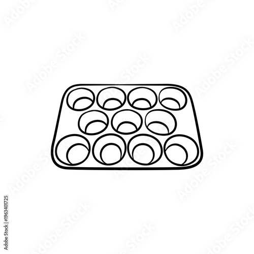 Rectangular Muffin Tin or Cupcake Tray Line Art