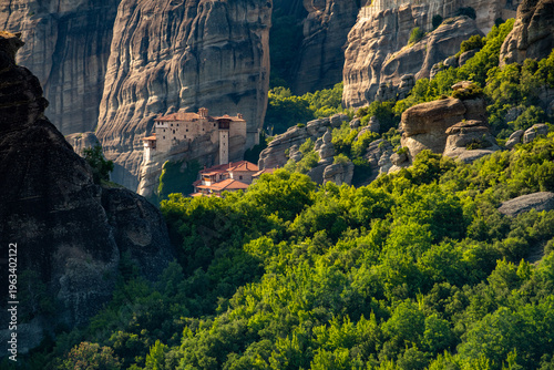 Meteora mountains in summer time , Greece orthodoxy church , faith 
