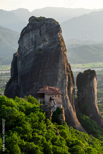 Meteora mountains in summer time , Greece orthodoxy church , faith 