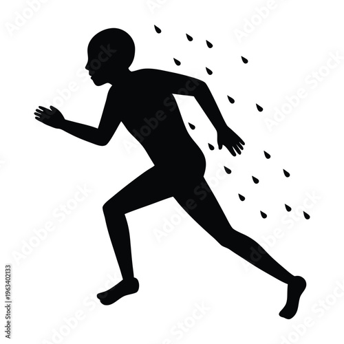 Running Silhouette in Rain Cinematic Effect on White Background