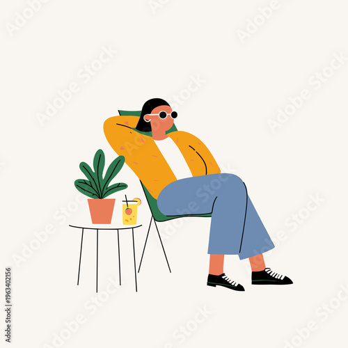 Woman Reclining in Zero Gravity Chair