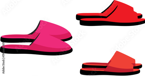 PrintAssortment of three colorful comfortable indoor house slippers displayed digitally isolated against a stark white background for easy graphic use