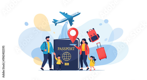 Family Travel Adventure with Passport and Airplane 2.