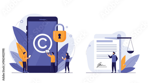 Comprehensive copyright and intellectual property protection concept with legal documents and digital security.