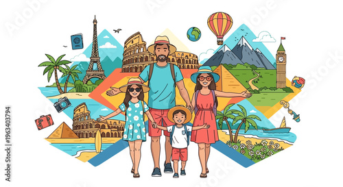 Happy Family Embarking on Exciting Global Adventures Together.
