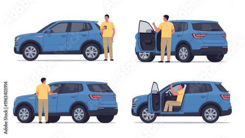 Four cartoon cars with drivers experiencing various emotions in a row