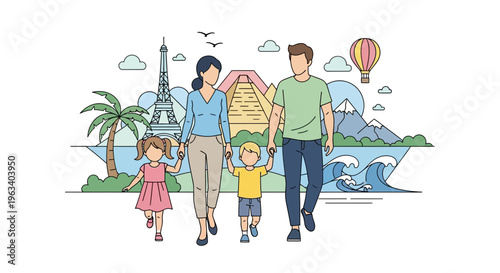 Happy Family Exploring World Famous Landmarks Together.