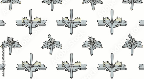 airplane crash pattern featuring damaged plane parts and mechanical failure a repeating illustration of broken propellers.