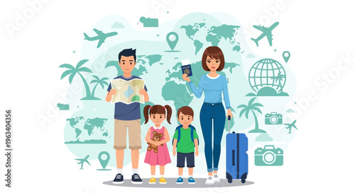 Happy Family Ready for Exciting Travel Adventures Together.