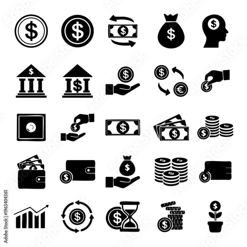 Finance, Banking and Money icon set Vector  Icon Set Vector Illustration
