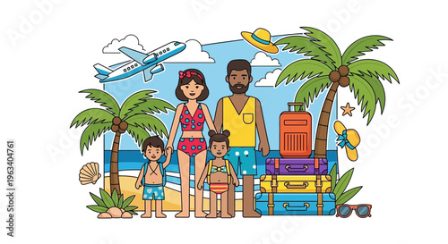 Happy Family on Tropical Vacation Adventure.