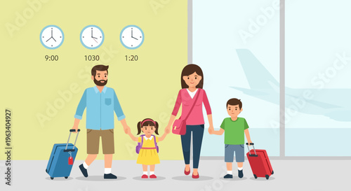 Happy family traveling together with luggage 1.