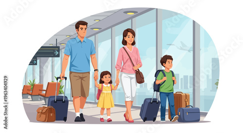 Happy family traveling together with luggage 2.