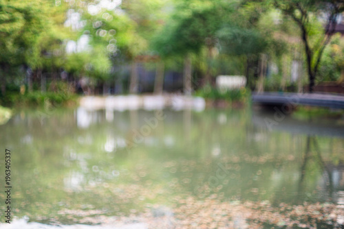 defocused bokeh background of garden trees