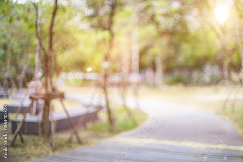 defocused bokeh background of garden trees