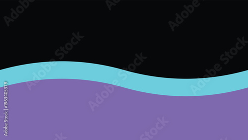 Minimalist abstract wave background, purple and cyan flowing curves on black, modern geometric vector illustration for digital banners