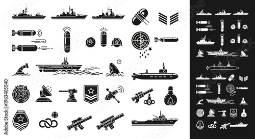 Military Naval Warfare and Weaponry Icon Set